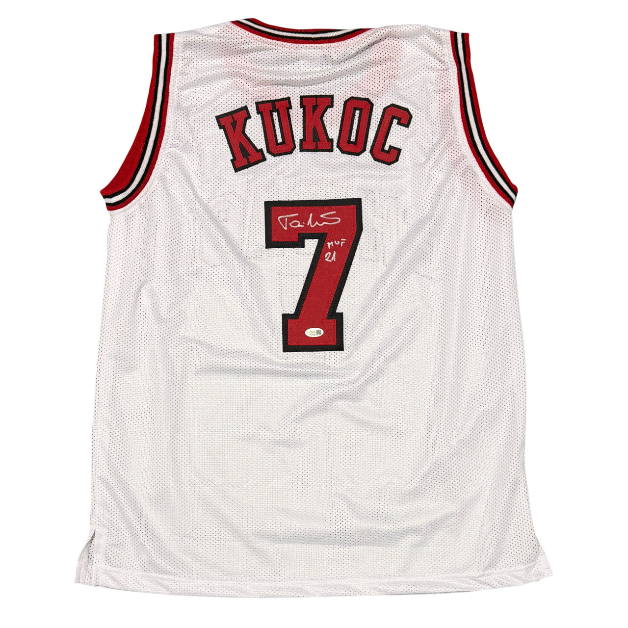 Toni Kukoc Signed Chicago Bulls Custom Jersey (HOF 21 Inscription) JSA