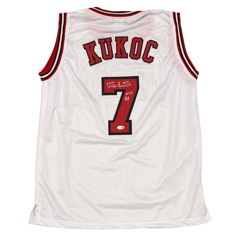 Toni Kukoc Signed Chicago Bulls Custom Jersey (HOF 21 Inscription) JSA