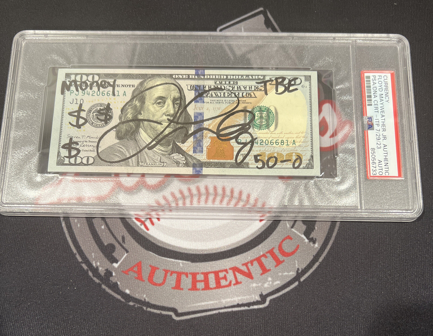 Floyd Mayweather Jr. Signed $100 Bill with Inscriptions PSA Auth