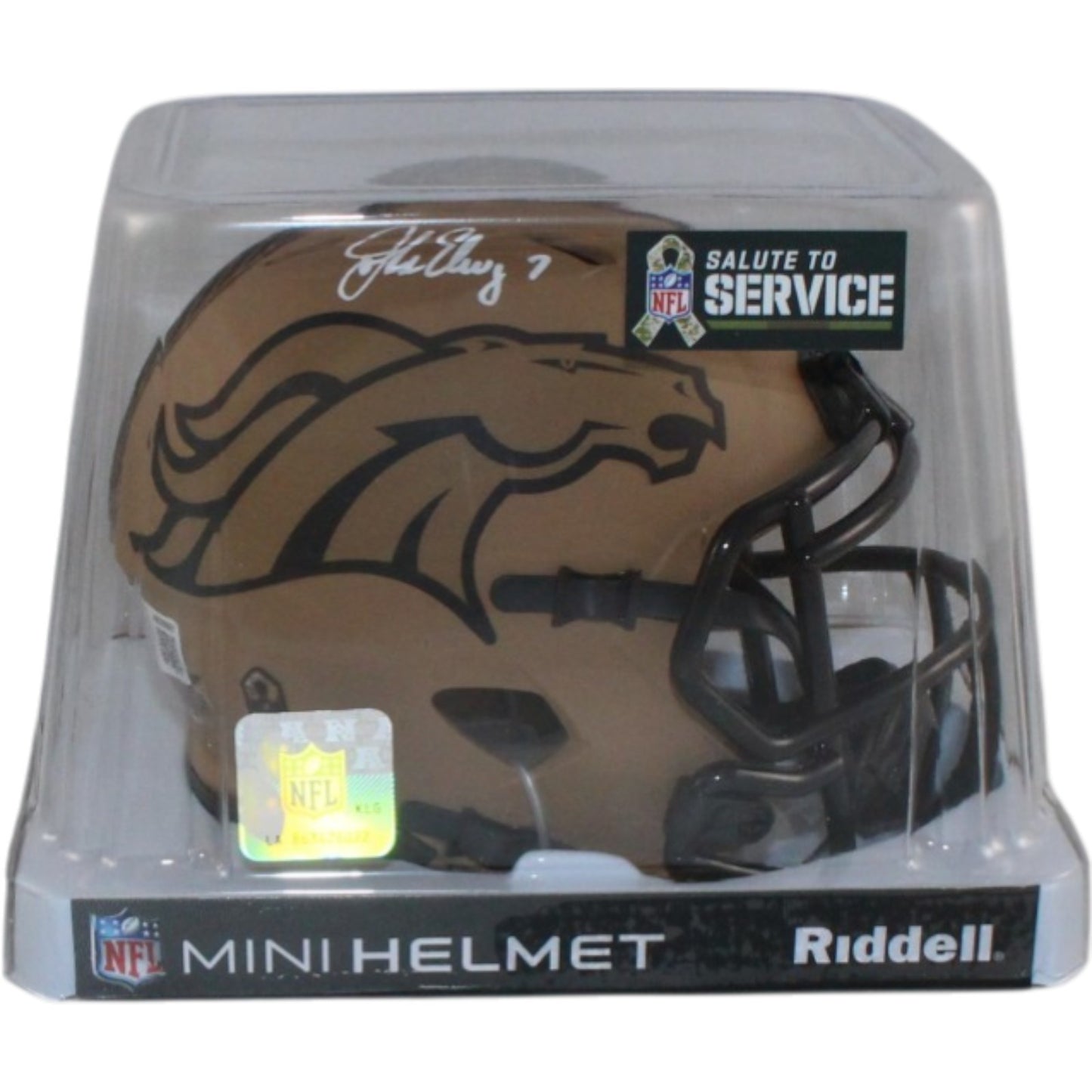 John Elway Signed Denver Broncos 2023 Salute to Service Mini Helmet BAS