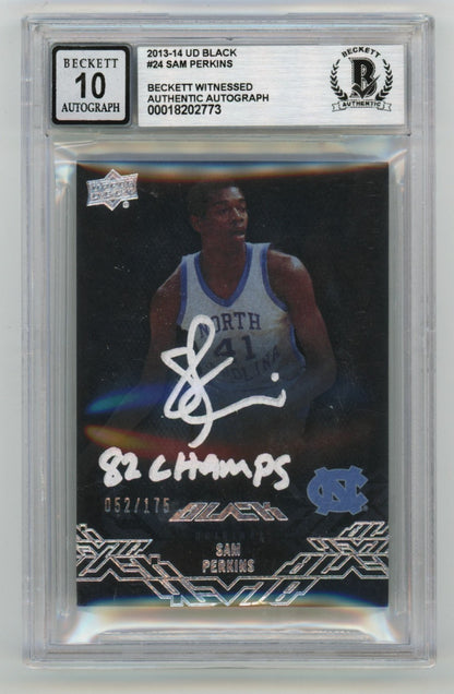 Sam Perkins Signed 2013-14 UD Black Card '82 Champs' Inscription BGS 10 Auto