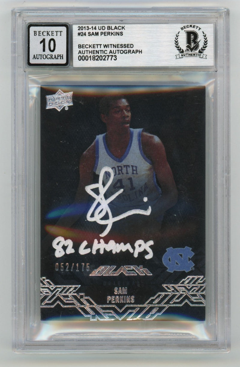 Sam Perkins Signed 2013-14 UD Black Card '82 Champs' Inscription BGS 10 Auto