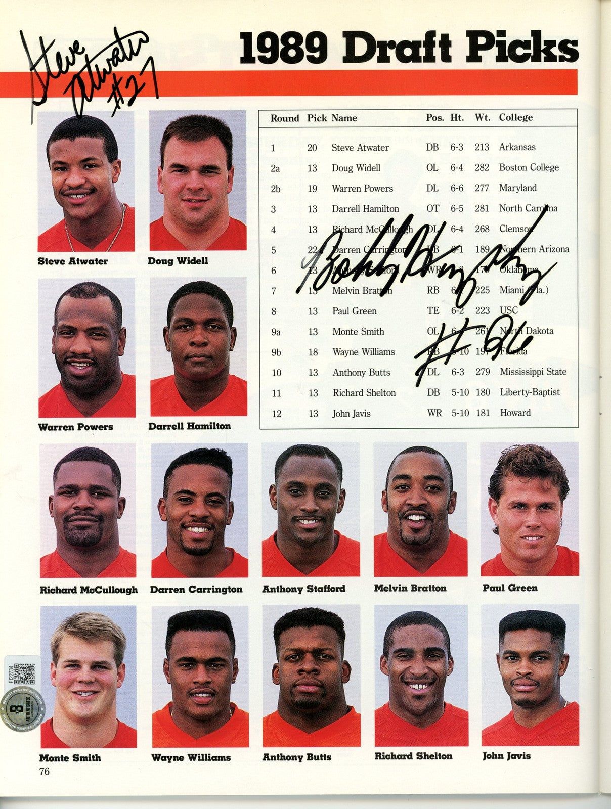 Steve Atwater & Bobby Humphrey Signed Denver Broncos 1989 Yearbook