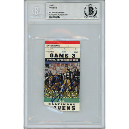Ray Lewis Autographed Baltimore Ravens 1996 Ticket Stub (Beckett Slabbed)