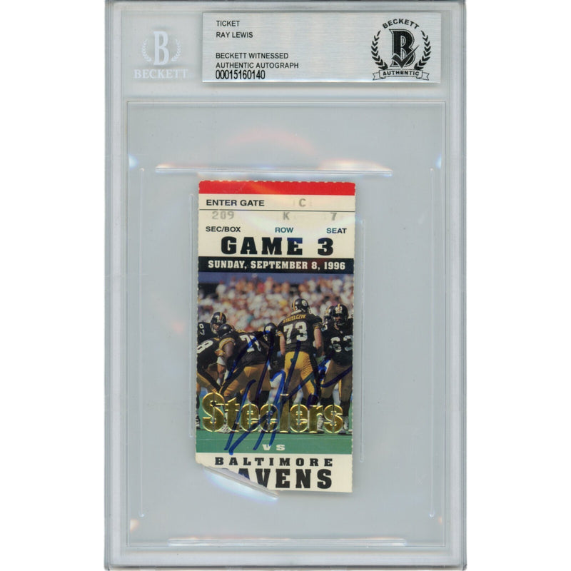 Ray Lewis Autographed Baltimore Ravens 1996 Ticket Stub (Beckett Slabbed)