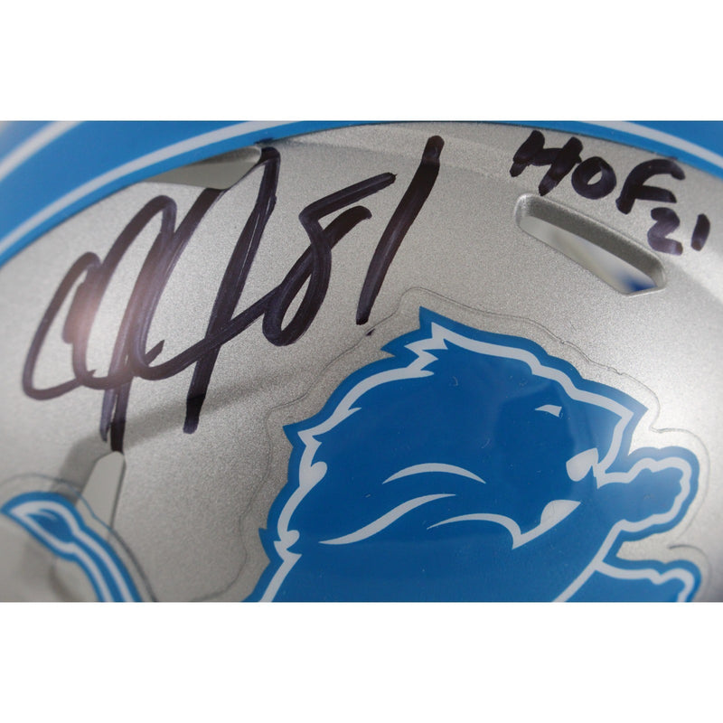 Calvin Johnson Detroit Lions Autographed Mini Helmet with "HOF" Inscription