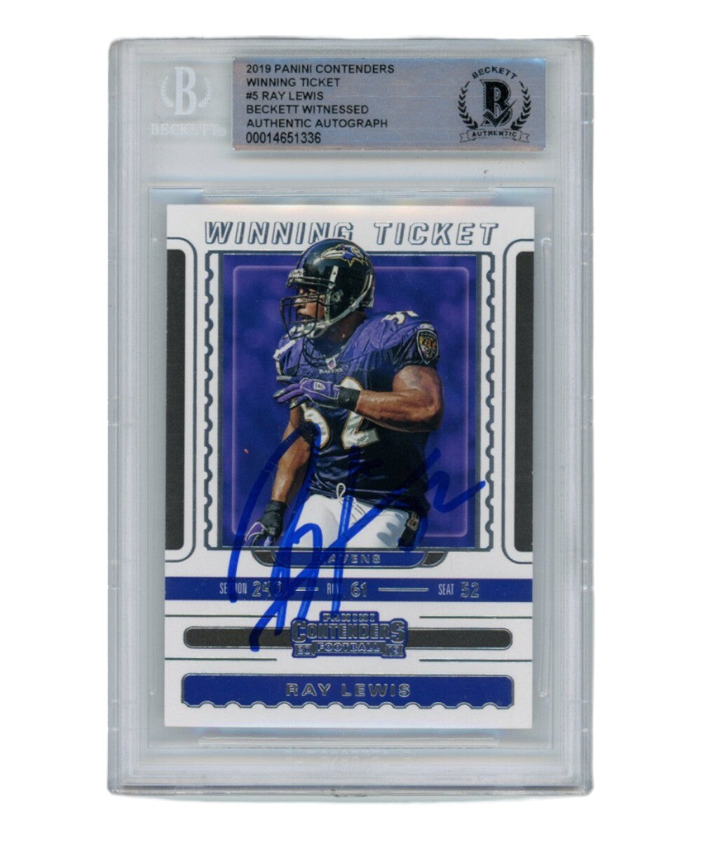Ray Lewis Autographed Card 2019 Panini Contenders #WT-5 BAS Slabbed