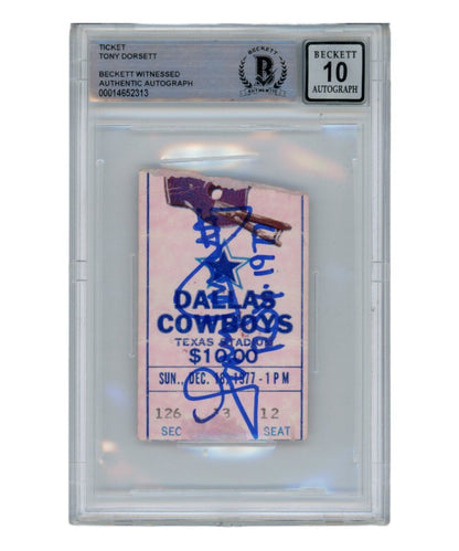 Tony Dorsett Signed 1977 Dallas Cowboys Ticket Stub "ROY" Inscription