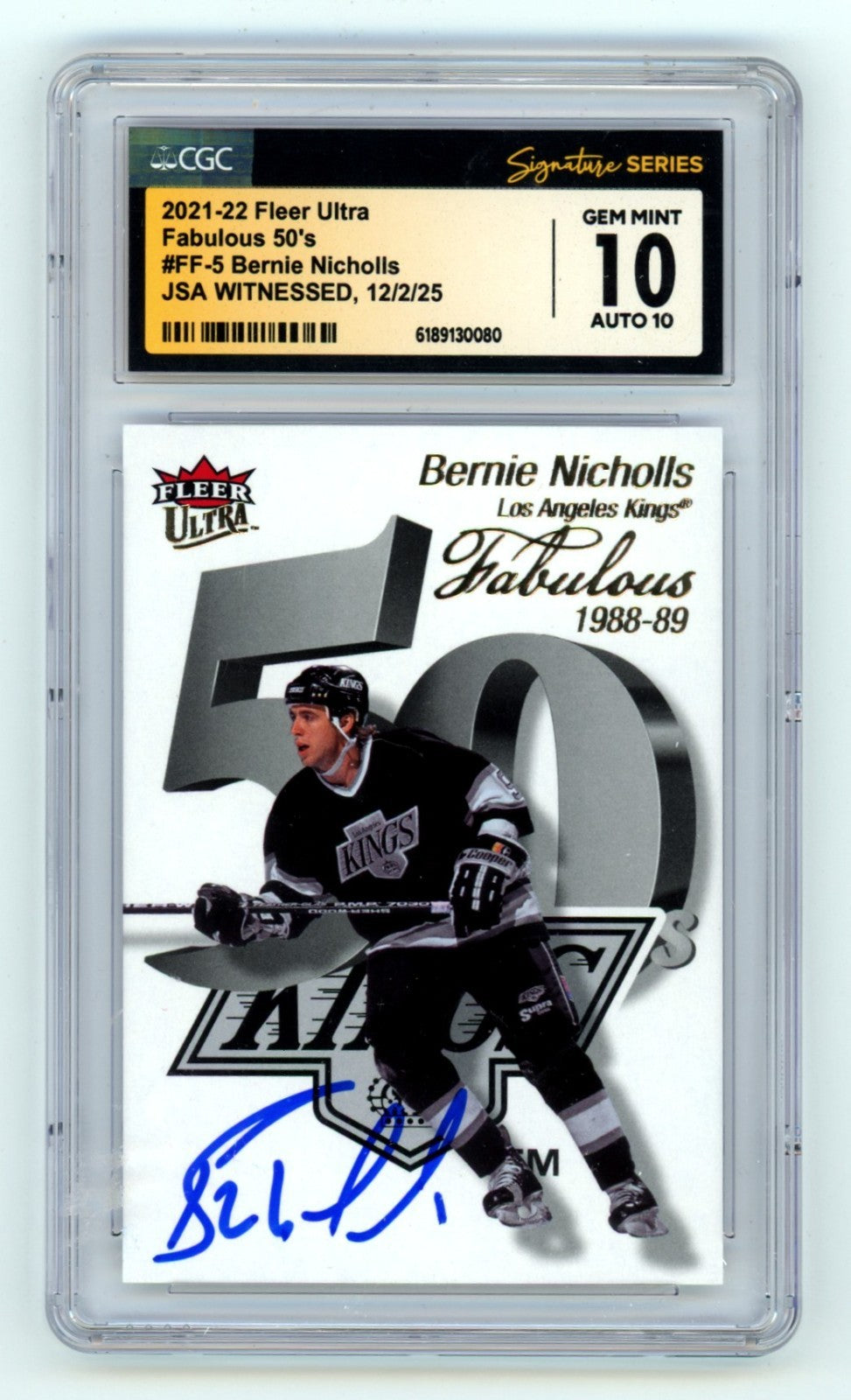 Bernie Nicholls Signed Card - 2021-22 Fleer Ultra Fabulous 50s CGC 10