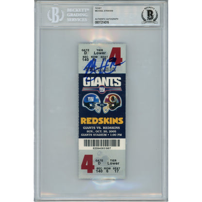Michael Strahan Signed New York Giants Ticket Stub (10/30/05) BAS Slabbed