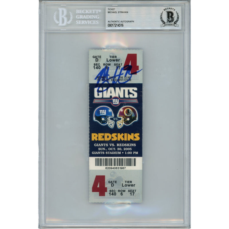 Michael Strahan Signed New York Giants Ticket Stub (10/30/05) BAS Slabbed