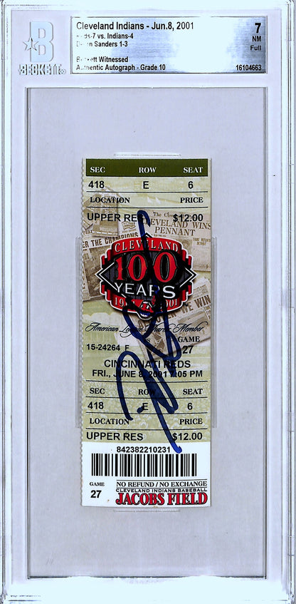 Deion Sanders Signed Cincinnati Reds Ticket Last MLB Hit BAS Slabbed
