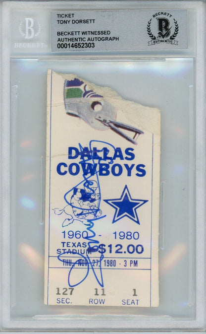 Tony Dorsett Autographed Ticket Stub Dallas Cowboys 11/27/1980 Beckett
