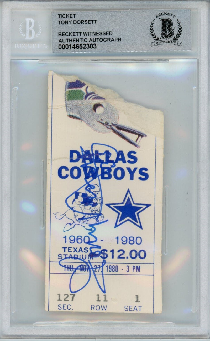 Tony Dorsett Autographed Ticket Stub Dallas Cowboys 11/27/1980 Beckett