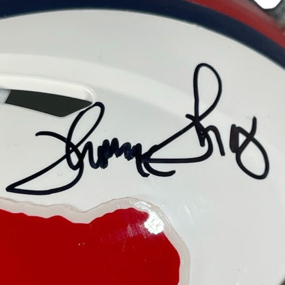 Jim Kelly, Andre Reed & Thurman Thomas Signed Bills Throwback Mini Helmet