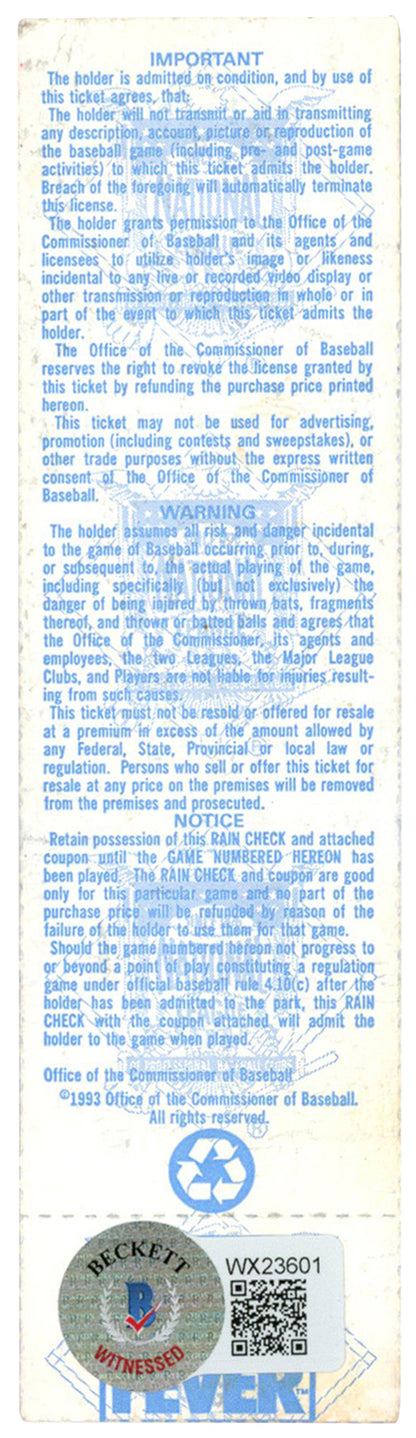 Deion Sanders Atlanta Braves Autographed 1993 NLCS Game 4 Ticket Stub BAS