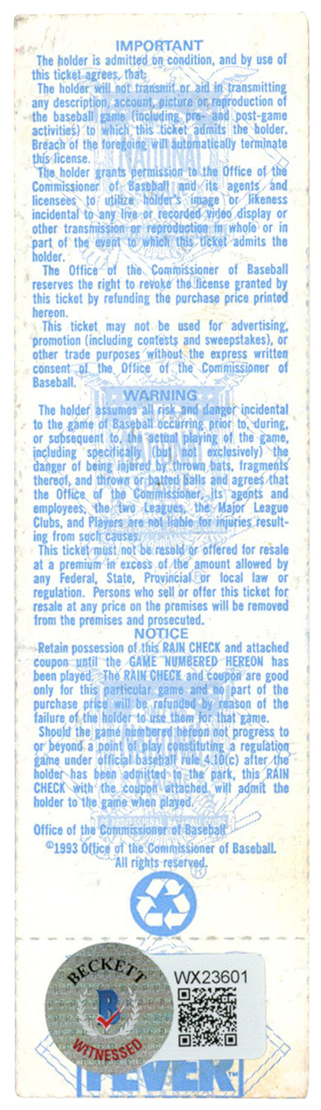 Deion Sanders Atlanta Braves Autographed 1993 NLCS Game 4 Ticket Stub BAS