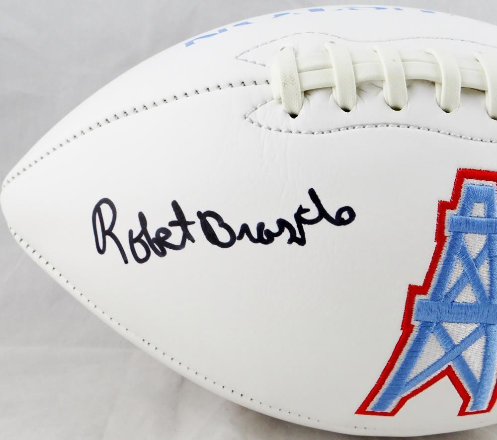 Robert Brazile Signed Houston Oilers Logo Football with HOF Inscription