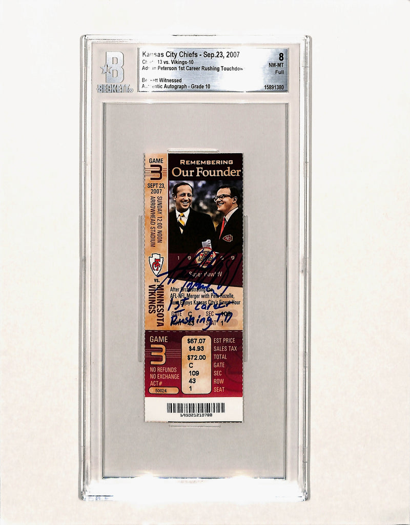 Adrian Peterson Signed Minnesota Vikings Ticket Stub "1st TD" BAS
