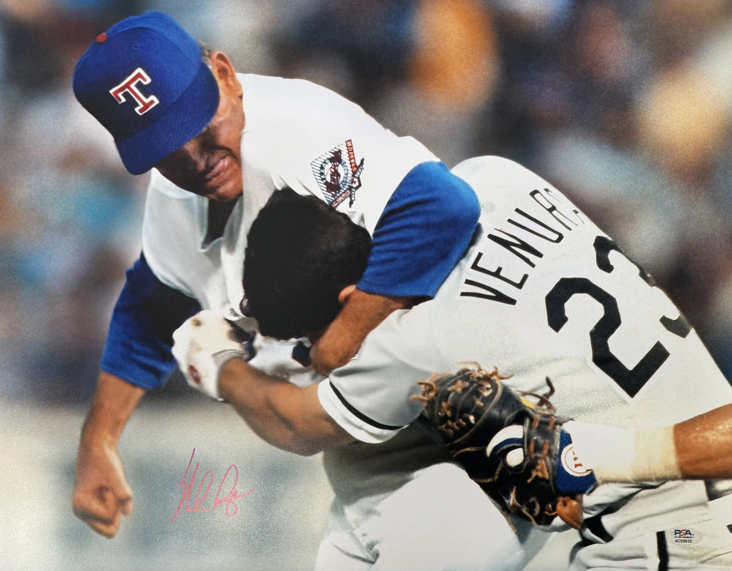 Nolan Ryan Autographed Texas Rangers 16x20 Photo - Robin Ventura Fight
