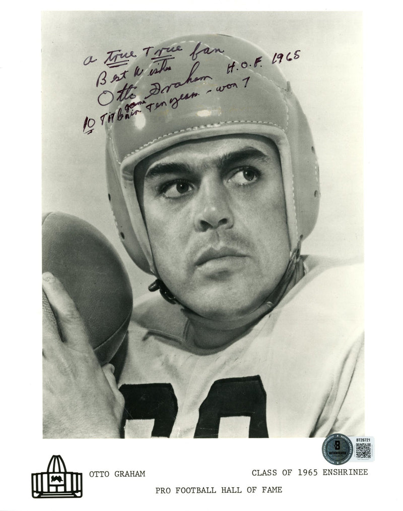 Otto Graham Signed Cleveland Browns 8x10 Photo - 4 Inscriptions