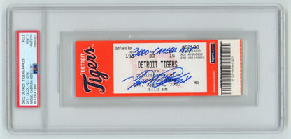 Miguel Cabrera Signed 3000th Hit Ticket w/ Inscription PSA 9/10