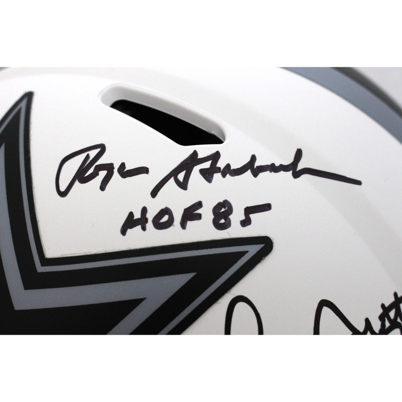 Pearson, Staubach & Dorsett Signed Dallas Cowboys Lunar Full Size Helmet BAS