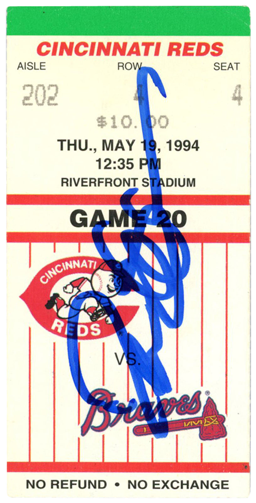 Deion Sanders Autographed Atlanta Braves 5/19/1994 Game Ticket Stub BAS