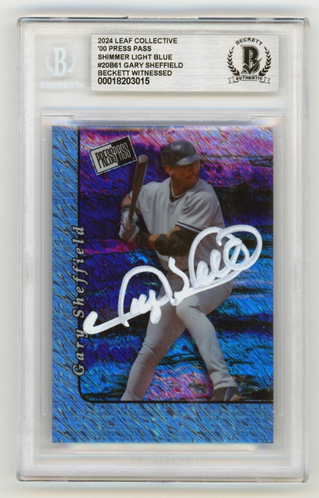 Gary Sheffield Signed 2024 Leaf Press Pass Shimmer Light Blue Card 1/1