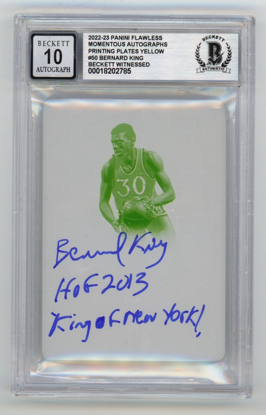 Bernard King Autographed 2022-23 Panini Flawless 1/1 Printing Plate BGS 10