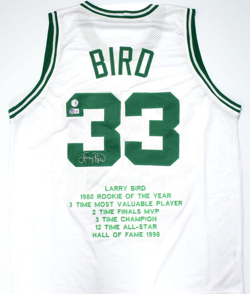 Larry Bird Autographed White Custom STAT Jersey