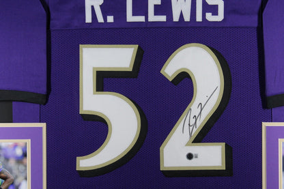 Ray Lewis Autographed Framed Purple Custom Jersey