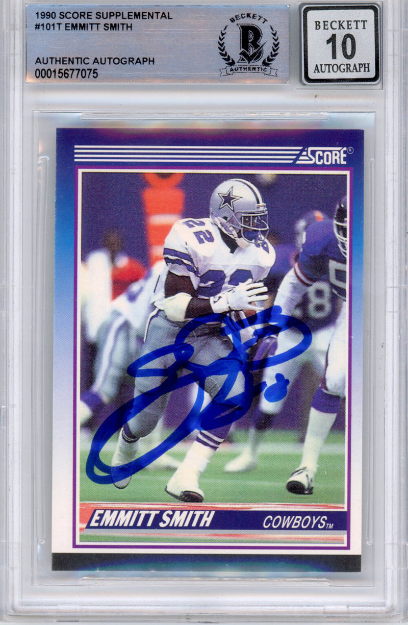 Emmitt Smith Signed 1990 Score Supplemental #101 Trading Card - BAS Grade 10