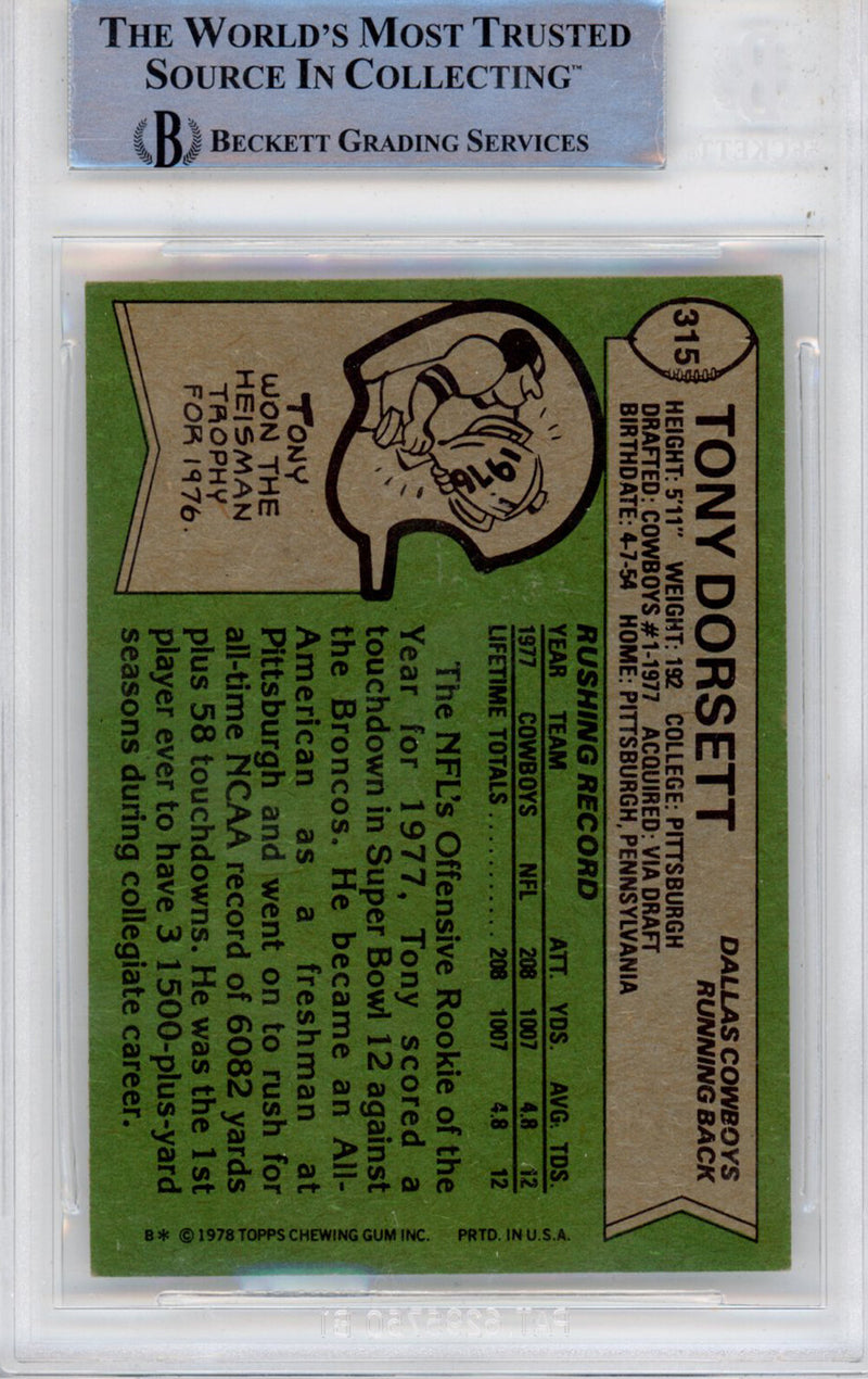 Tony Dorsett Signed 1978 Topps #315 Card - BAS Slabbed