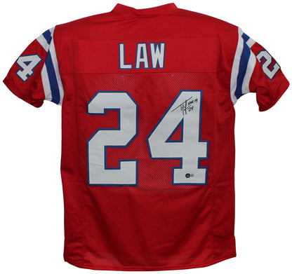 Ty Law Signed New England Patriots Red Custom Jersey Beckett Authentication