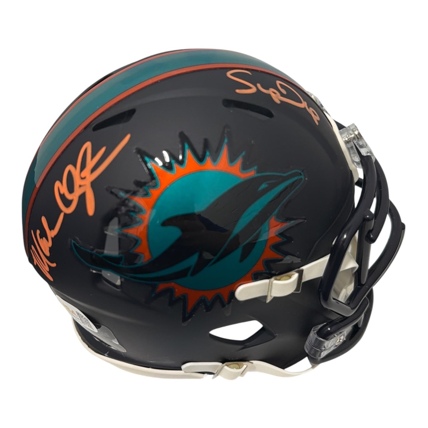Mark Clayton & Mark Duper Signed Miami Dolphins Rivalries Mini Helmet