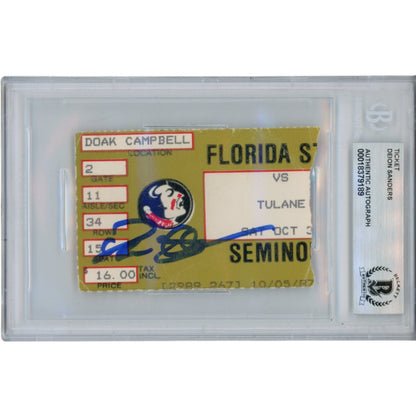 Deion Sanders Autographed Florida State Seminoles 1987 Ticket Stub (BAS)