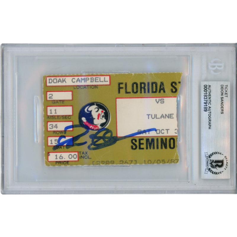 Deion Sanders Autographed Florida State Seminoles 1987 Ticket Stub (BAS)