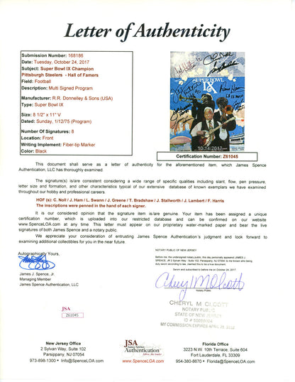 Terry Bradshaw & Steelers Legends Signed Super Bowl IX Program (8 Sigs) JSA