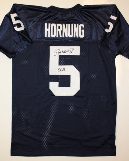 Paul Hornung Signed Navy Blue Custom Jersey - 56 HT Inscription