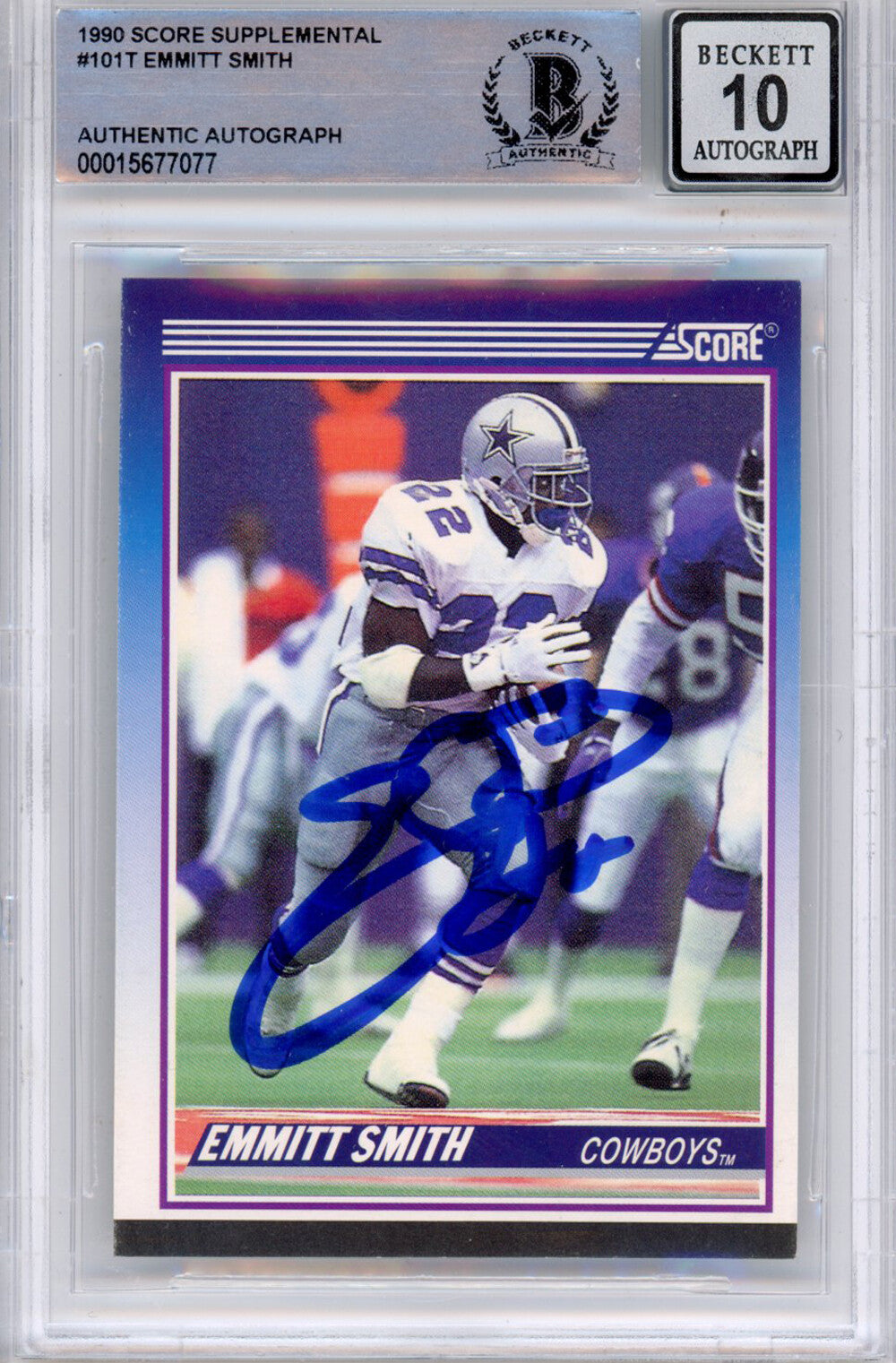 Emmitt Smith Signed 1990 Score Supplemental #101 Card - BAS Grade 10