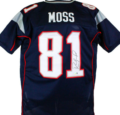Randy Moss Autographed New England Patriots Custom Blue Jersey
