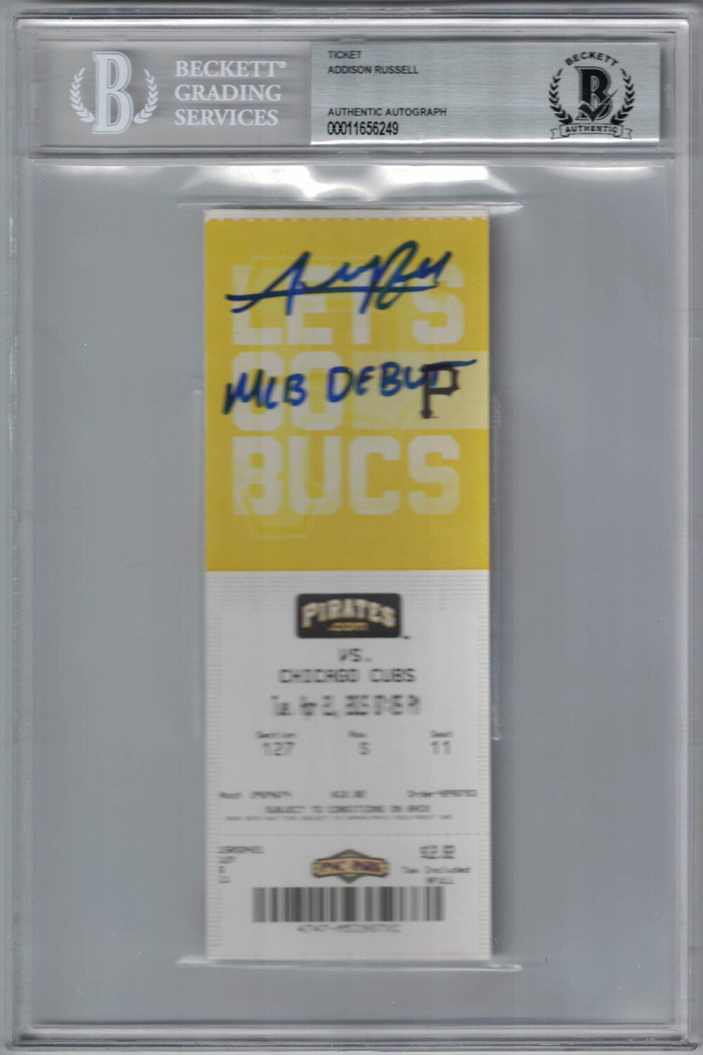 Addison Russell Signed Chicago Cubs MLB Debut Ticket BAS Slabbed
