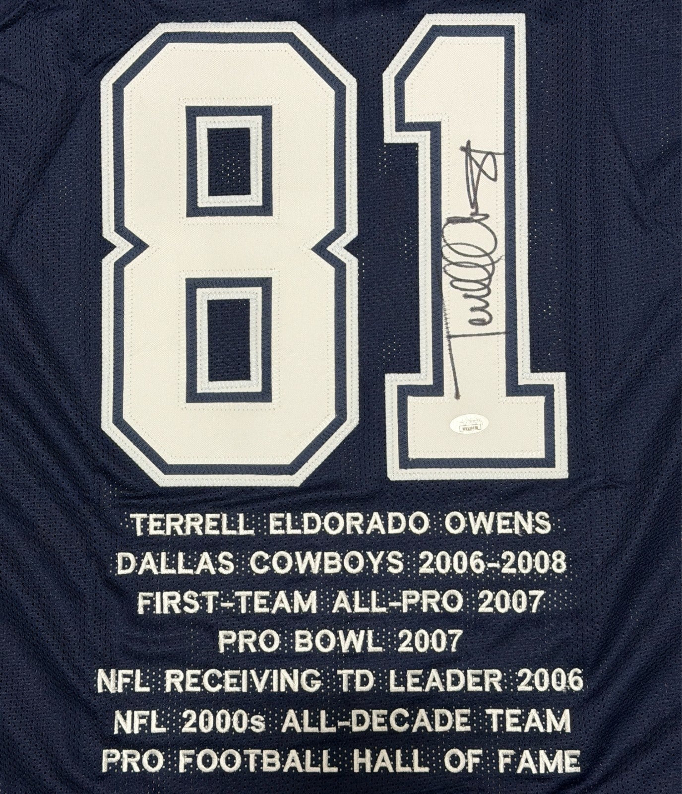 Terrell Owens Dallas Cowboys Autographed Stat Custom Jersey JSA
