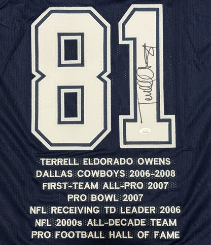 Terrell Owens Dallas Cowboys Autographed Stat Custom Jersey JSA