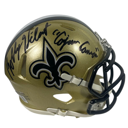 Bobby Hebert New Orleans Saints Signed Speed Mini Helmet "Cajun Cannon" BAS