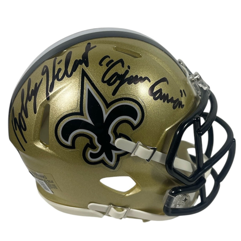 Bobby Hebert New Orleans Saints Signed Speed Mini Helmet "Cajun Cannon" BAS