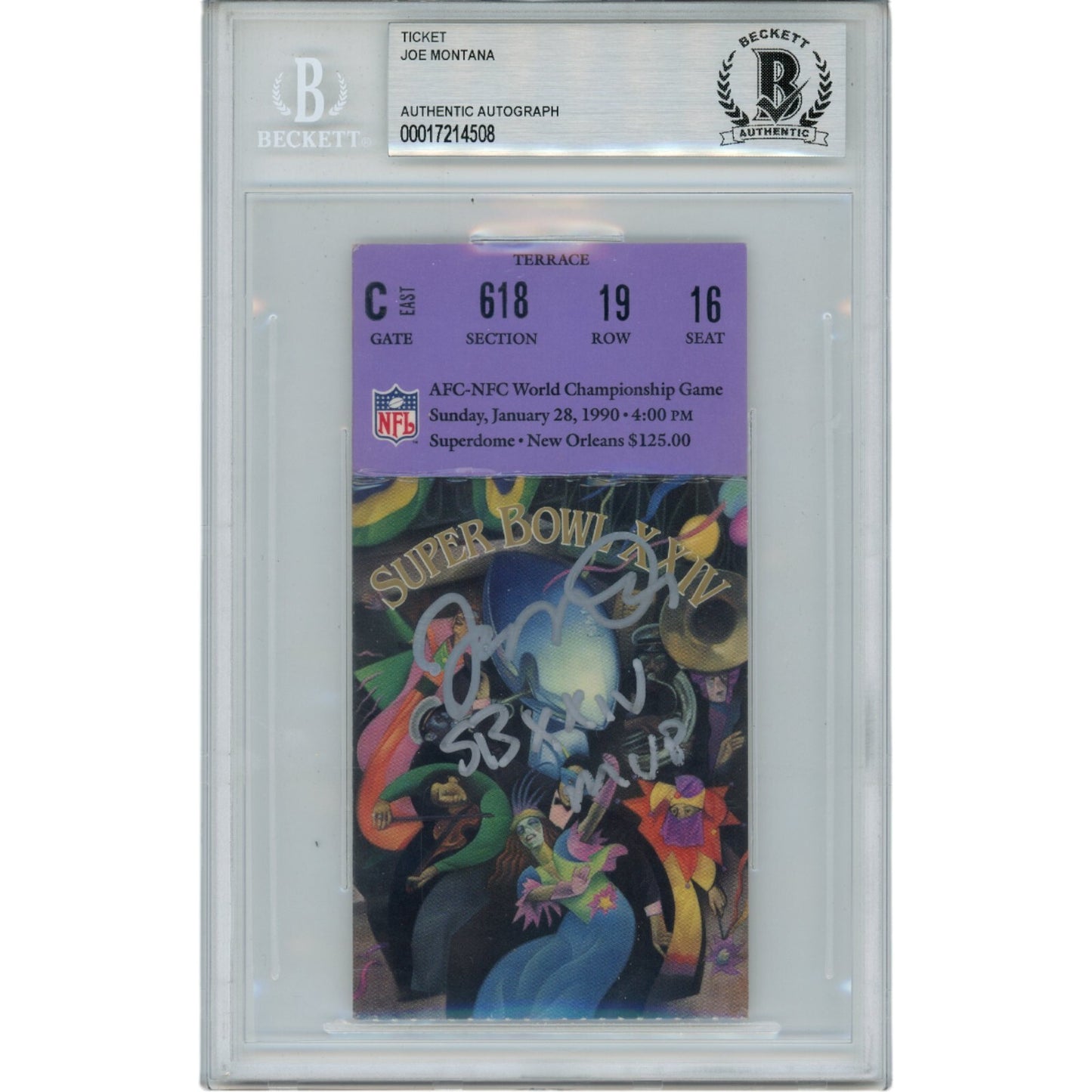 Joe Montana Autographed SB XXIV Ticket Stub with SB XXIV MVP Inscription (BAS)