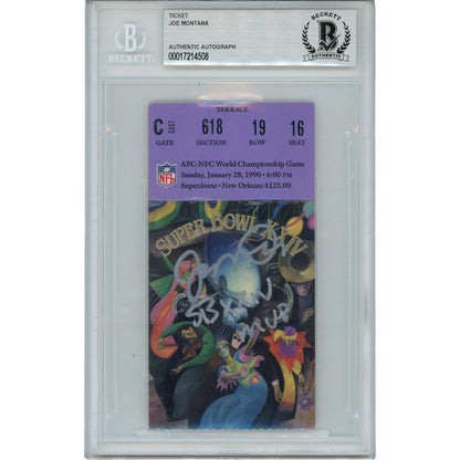 Joe Montana Autographed SB XXIV Ticket Stub with SB XXIV MVP Inscription (BAS)