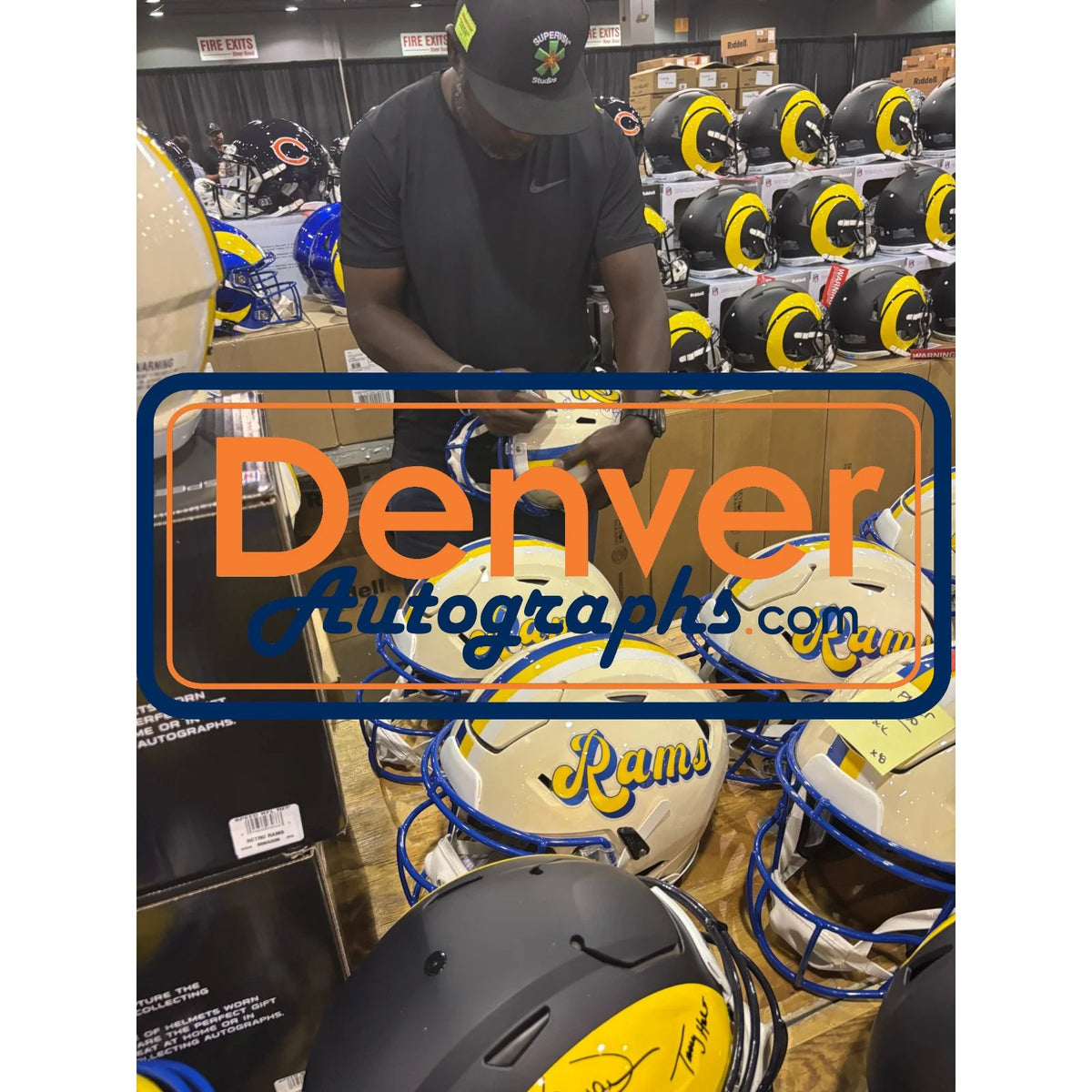 Kurt Warner, Torry Holt, Marshall Faulk, & Isaac Bruce Signed Rams Retro Helmet